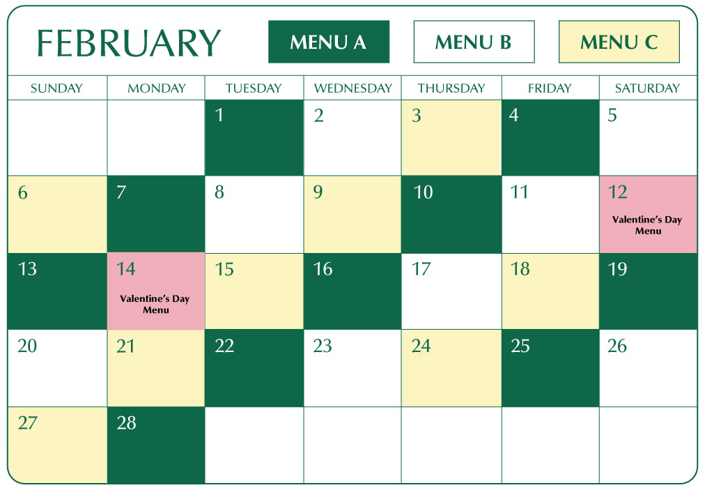 February menu rotation calendar