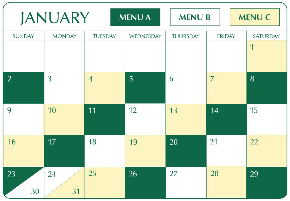 January menu calendar