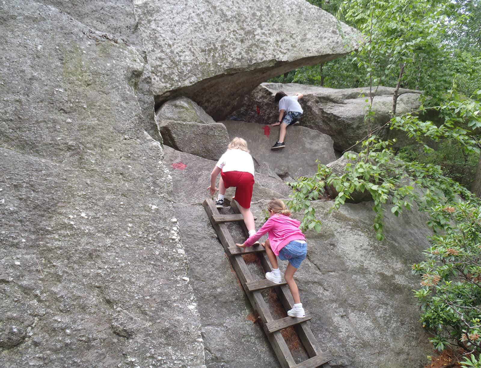 Kids climbing the rock scramble