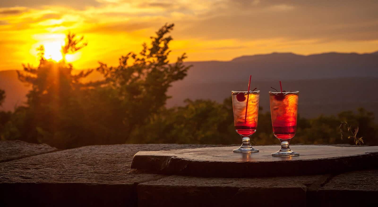 Cocktails while watching sunset on Hudson Valley