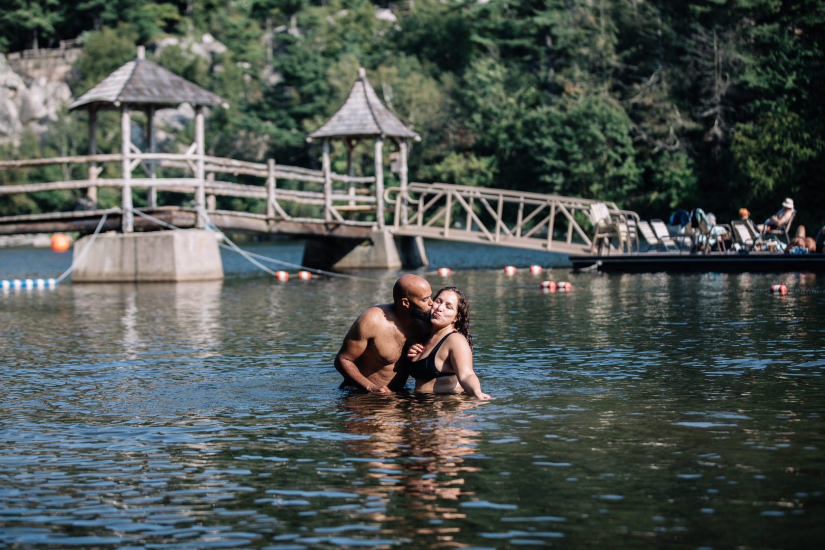 Couple swimming in Lake Mohonk